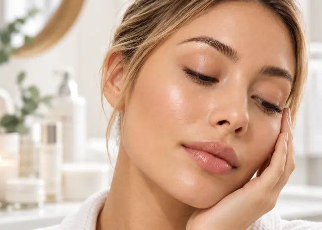 Mujer con los ojos cerrados descansando tras su rutina nocturna